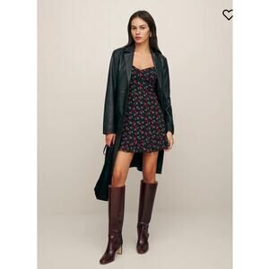 Reformation Cadence Mini Dress Black Cherry Cut Out Zip Button Smocked Sz 8